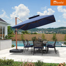 PURPLE LEAF SUNBRELLA Fabric Large Cantilever Umbrella Double Top Deluxe Rectangle Patio Umbrella with Wood Pattern