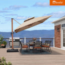 PURPLE LEAF SUNBRELLA Fabric Large Cantilever Umbrella Double Top Deluxe Rectangle Patio Umbrella with Wood Pattern