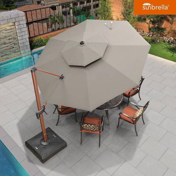 11 patio umbrella sunbrella Deluxe 11' Sunbrella Fabric Solar LED Cantilever you can tilt the umbrella in any number of positions to ensure desired shade from the sun all day long California Umbrella 11' Bronze Aluminum