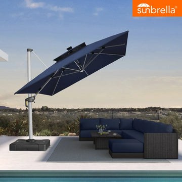 PURPLE LEAF SUNBRELLA Solar Cantilever Umbrella with Lights, Large Umbrellas For Outdoor Patio