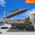 PURPLE LEAF Premium SUNBRELLA Patio Cantilever Umbrella with Solar LED Lights