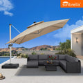 PURPLE LEAF Premium SUNBRELLA Patio Cantilever Umbrella with Solar LED Lights