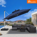 PURPLE LEAF Premium SUNBRELLA Patio Cantilever Umbrella with Solar LED Lights