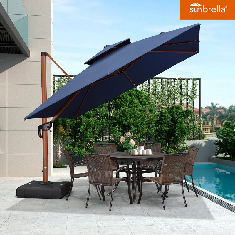 PURPLE LEAF SUNBRELLA Fabric Double Top Square Cantilever Umbrella with Wood Pattern