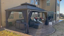 PURPLE LEAF Outdoor Hardtop Gazebo For Patio Bronze Aluminum Frame Pavilion With Navy-Blue Curtain