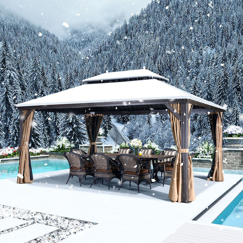 PURPLE LEAF GARDEN Outdoor Hardtop Gazebo For Garden Bronze Double Roof Aluminum Frame Pavilion