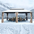 PURPLE LEAF GARDEN Outdoor Hardtop Gazebo For Garden Bronze Double Roof Aluminum Frame Pavilion