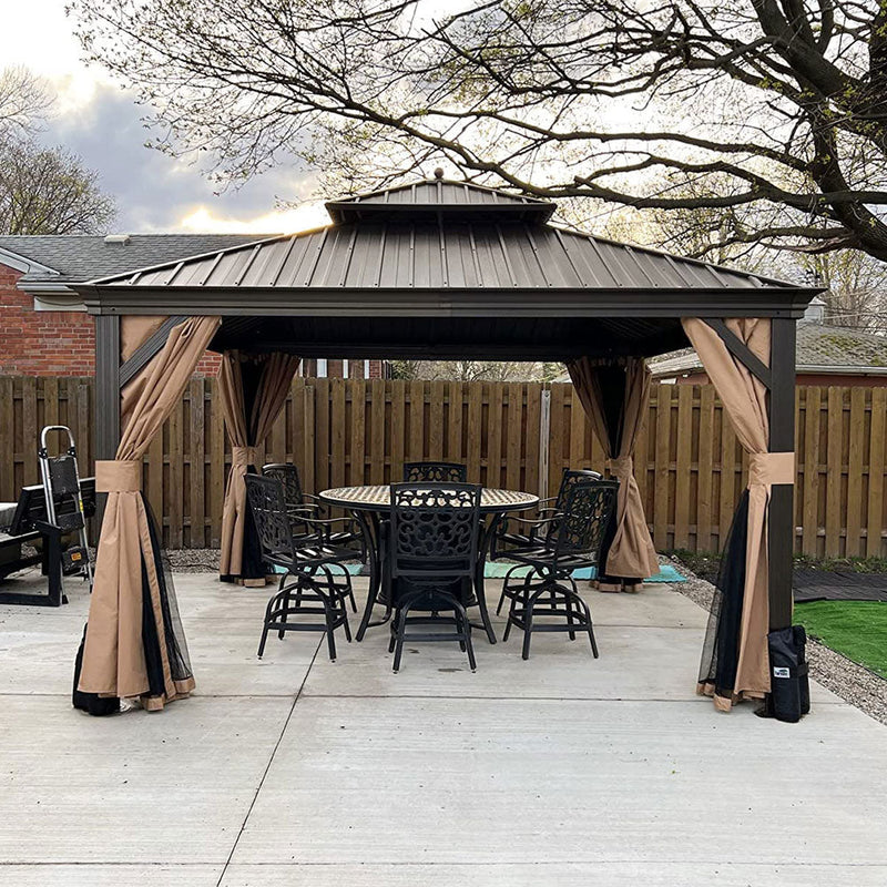 PURPLE LEAF OUTDOOR Outdoor Hardtop Gazebo For Garden Bronze Double Roof Aluminum Frame Pavilion
