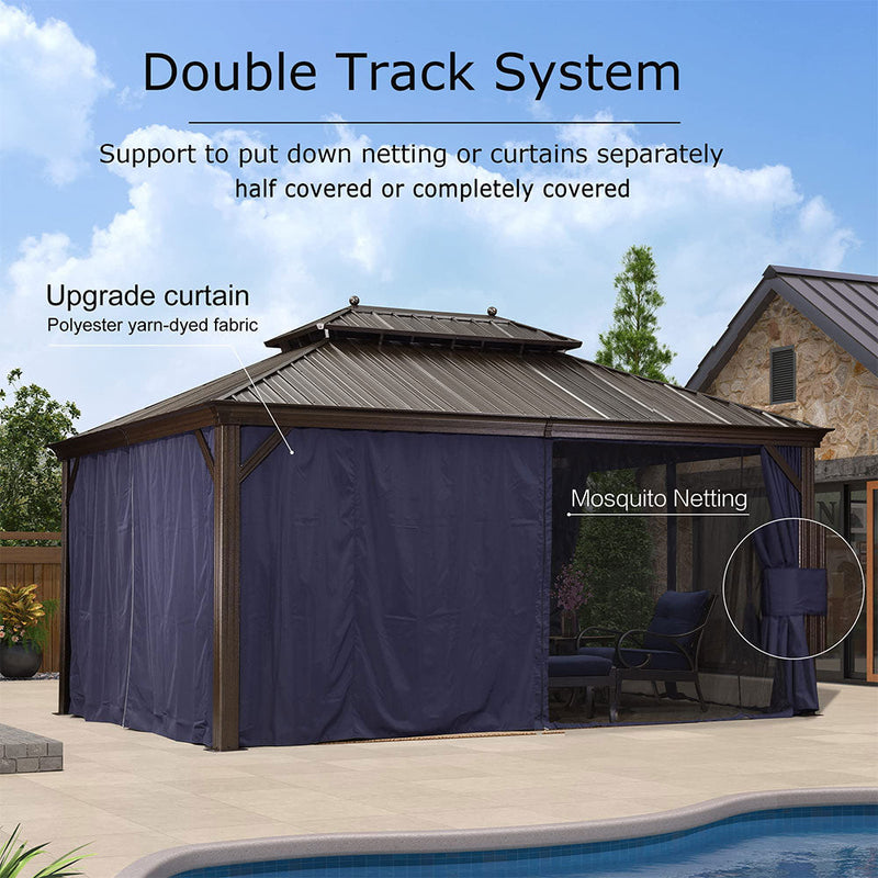 OPEN BOX | PURPLE LEAF Outdoor Hardtop Gazebo For Garden Bronze Double Roof Aluminum Frame Pavilion