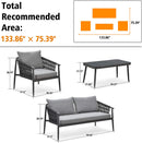 【Clearance】PURPLE LEAF Patio Conversation Set 4 Pieces Aluminum Frame Rope Outdoor Furniture with Table