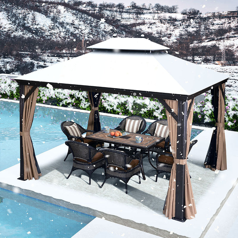 PURPLE LEAF PATIO Outdoor Hardtop Gazebo For Garden Bronze Double Roof Aluminum Frame Pavilion