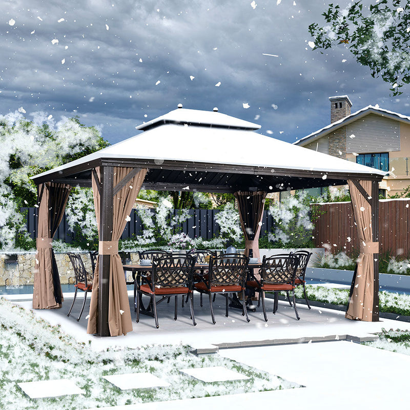 PURPLE LEAF OUTDOOR Outdoor Hardtop Gazebo For Garden Bronze Double Roof Aluminum Frame Pavilion