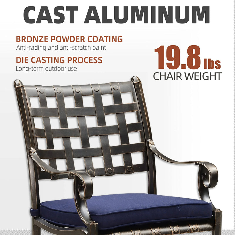 PURPLE LEAF Outdoor Dining Chair Cast Aluminum Patio Funiture Chair Set，Rhombus and Square Lattice Designs