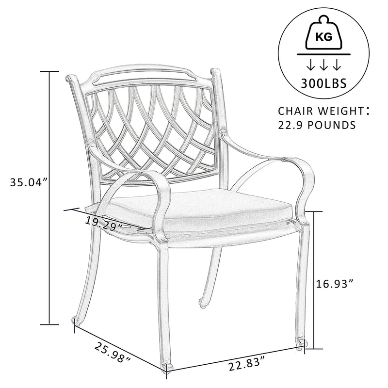 PURPLE LEAF Outdoor Dining Chair Cast Aluminum Patio Funiture Chair Set，Rhombus and Square Lattice Designs