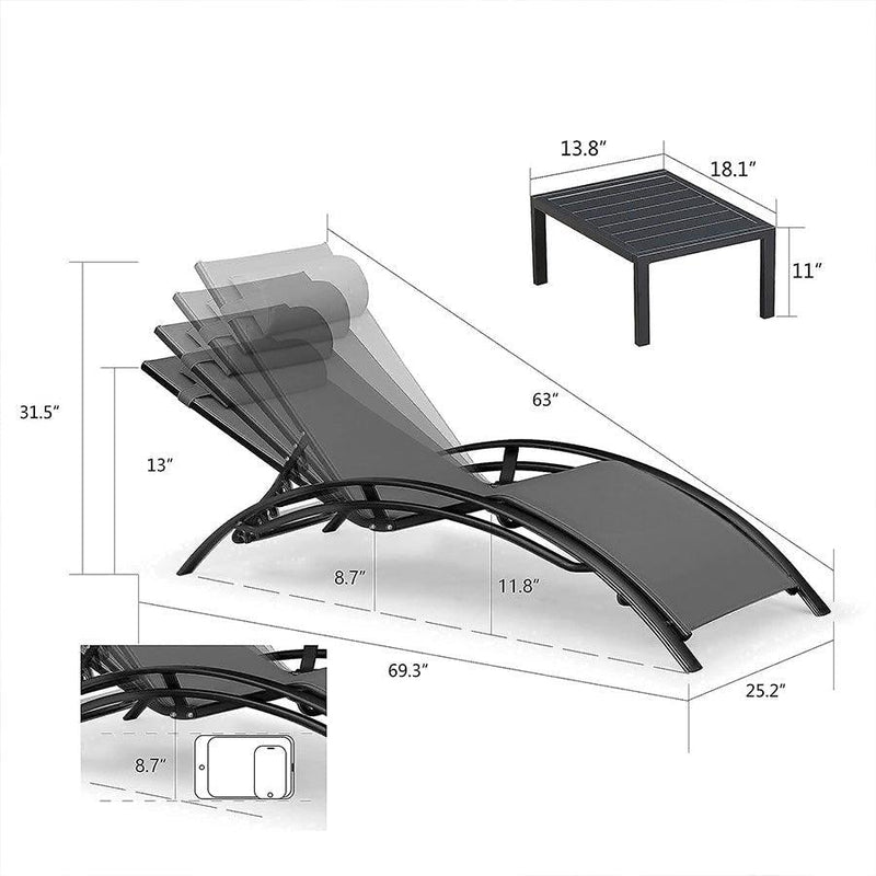 OPEN BOX I PURPLE LEAF Patio Chaise Lounge Set Outdoor Beach Pool Sunbathing Lawn Lounger Recliner Chair Outside Chairs with Side Table Included - Purple Leaf Garden