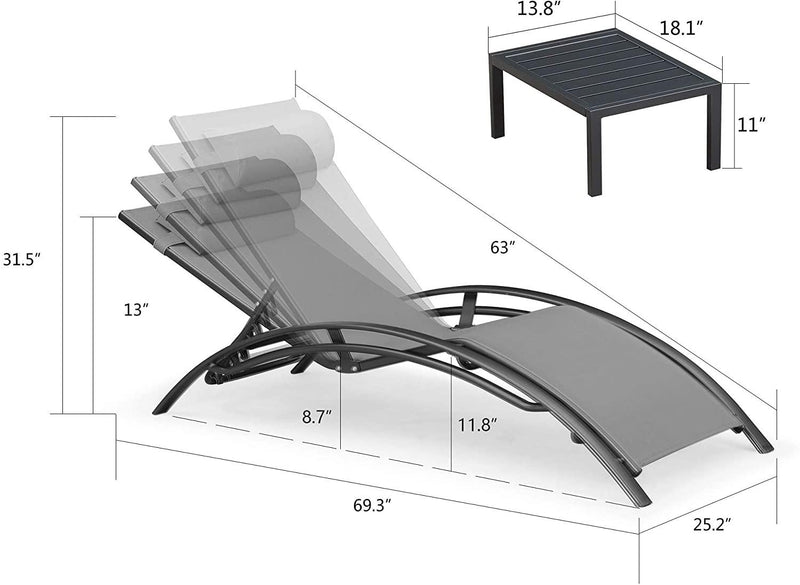 OPEN BOX I PURPLE LEAF Patio Chaise Lounge Set Outdoor Beach Pool Sunbathing Lawn Lounger Recliner Chair Outside Chairs with Side Table Included - Purple Leaf Garden