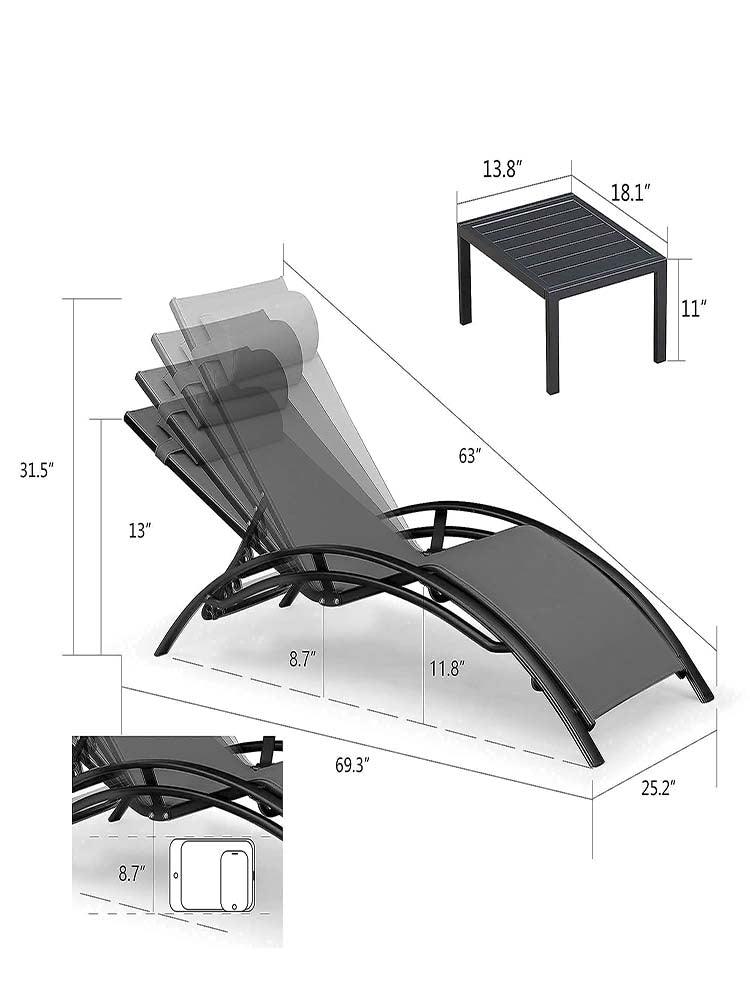 OPEN BOX I PURPLE LEAF Patio Chaise Lounge Set Outdoor Beach Pool Sunbathing Lawn Lounger Recliner Chair Outside Chairs with Side Table Included - Purple Leaf Garden