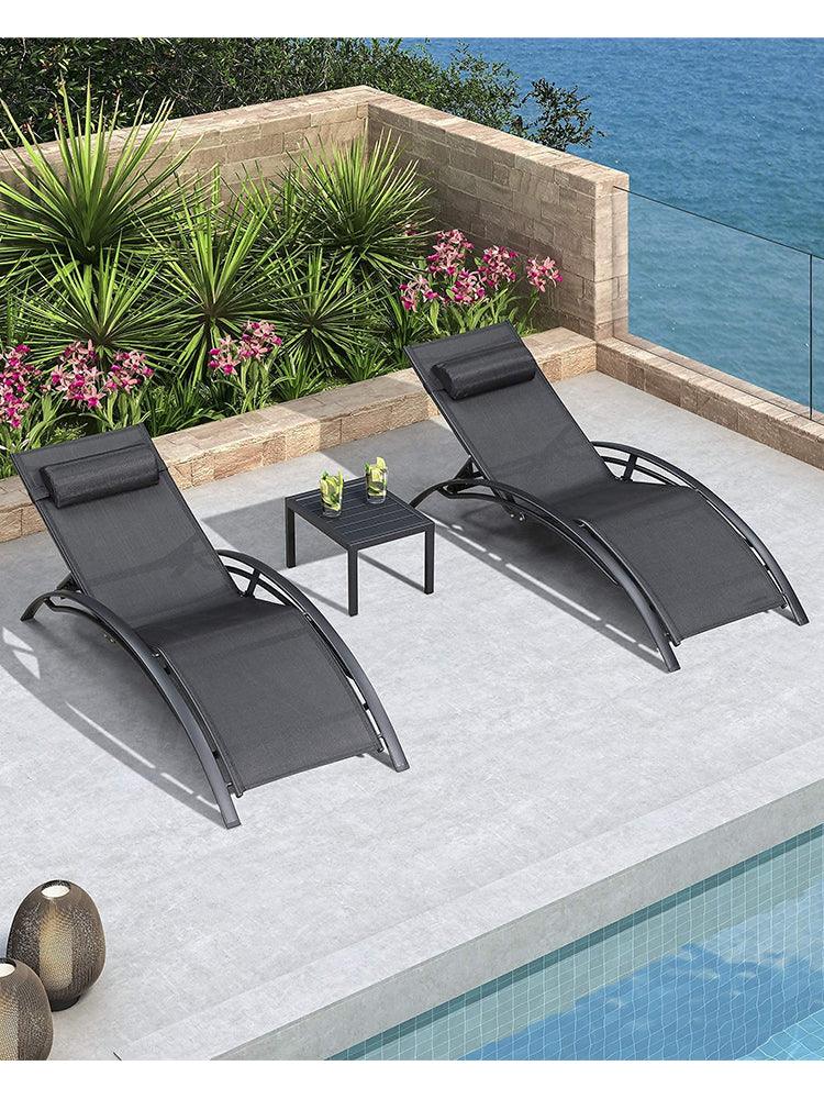 OPEN BOX I PURPLE LEAF Patio Chaise Lounge Set Outdoor Beach Pool Sunbathing Lawn Lounger Recliner Chair Outside Chairs with Side Table Included - Purple Leaf Garden