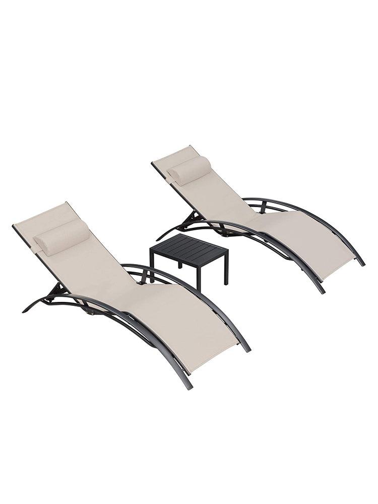 OPEN BOX I PURPLE LEAF Patio Chaise Lounge Set Outdoor Beach Pool Sunbathing Lawn Lounger Recliner Chair Outside Chairs with Side Table Included - Purple Leaf Garden