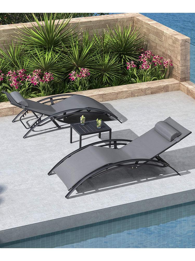 OPEN BOX I PURPLE LEAF Patio Chaise Lounge Set Outdoor Beach Pool Sunbathing Lawn Lounger Recliner Chair Outside Chairs with Side Table Included - Purple Leaf Garden