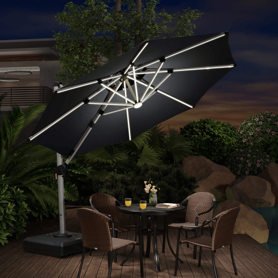 Open-Box Round Solar LED Patio Umbrella Open-Box Round Solar LED Patio Umbrella