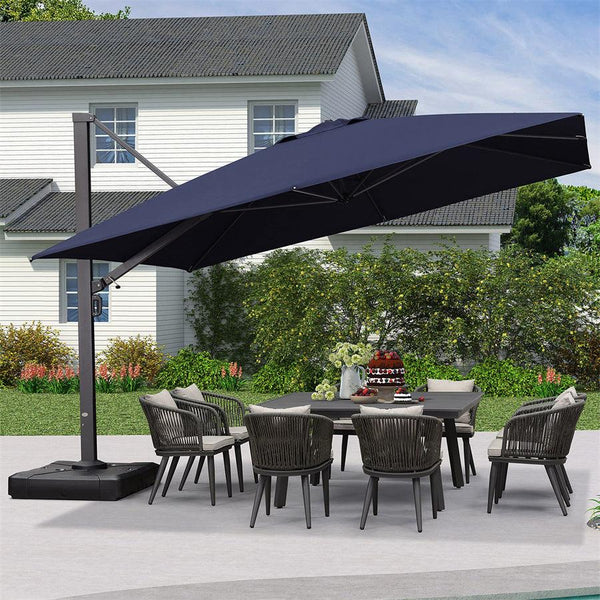 Square Heavy Duty Cantilever Umbrella, UV-Resistant Navy Blue Patio Umbrella, 12x12ft