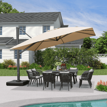 Square Heavy Duty Cantilever Umbrella, UV-Resistant Grey Patio Umbrella, 12x12ft
