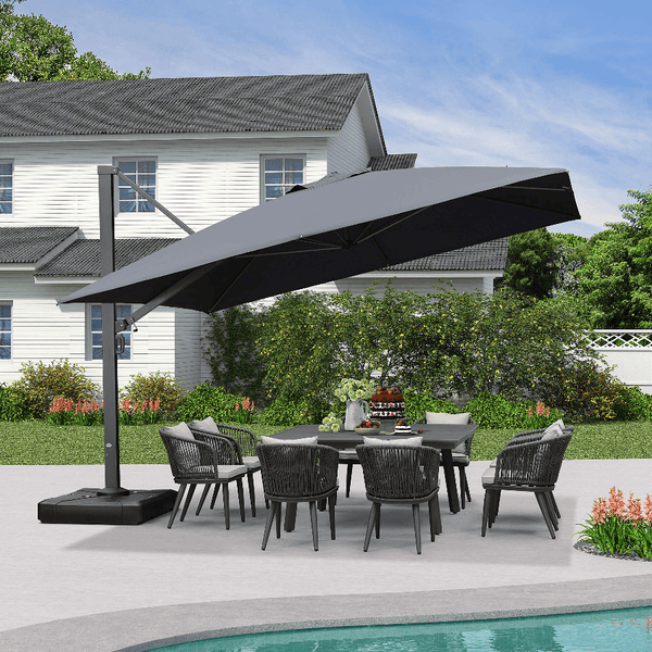 Square Heavy Duty Cantilever Umbrella, UV-Resistant Grey Patio Umbrella, 12x12ft