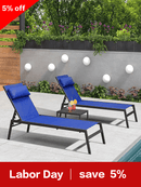 PURPLE LEAF 3 Pieces Outdoor Chaise Lounge Set Adjustable Textilene Patio Lounge Chair Set with Side Table Outdoor Reclining Chair - Purple Leaf Garden