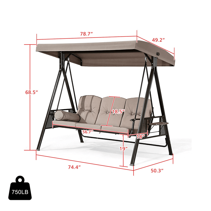 PURPLE LEAF 3-Seat Deluxe Outdoor Porch Swing