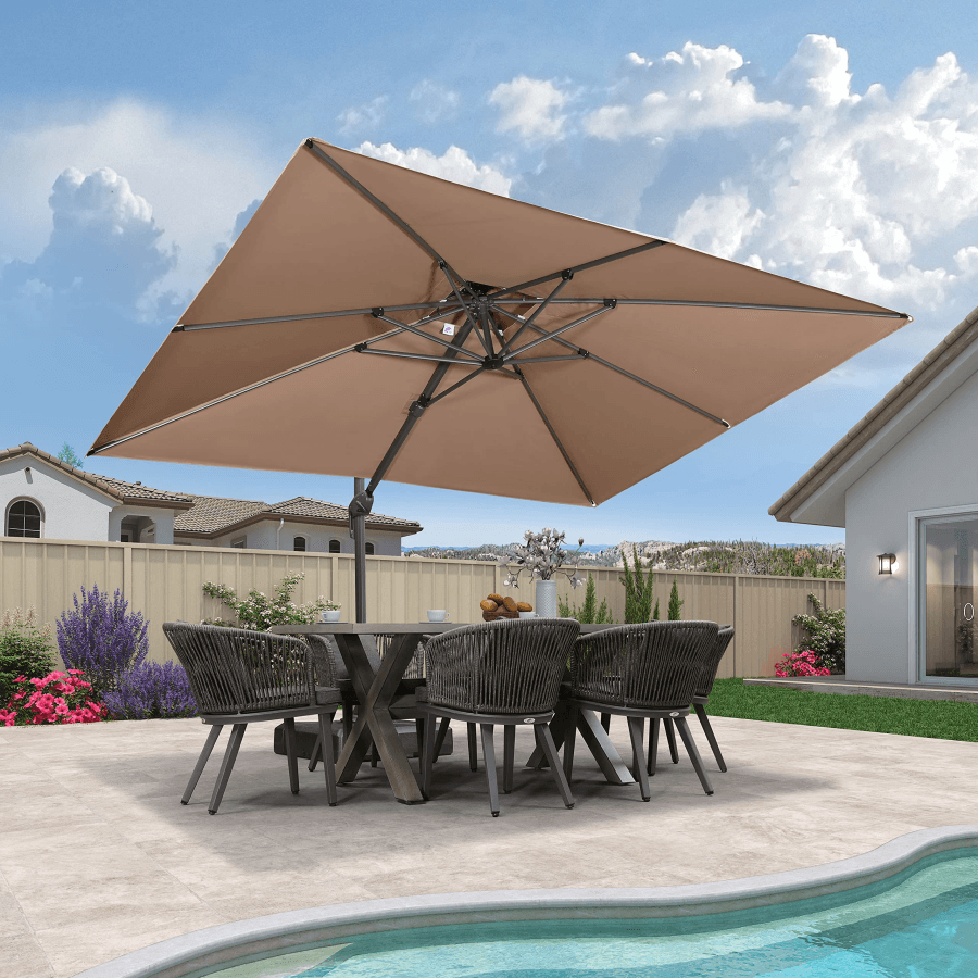 Gray Frame Patio Umbrella 10x10ft , PURPLE LEAF Square Cantilever Umbrella, Turquoise Blue