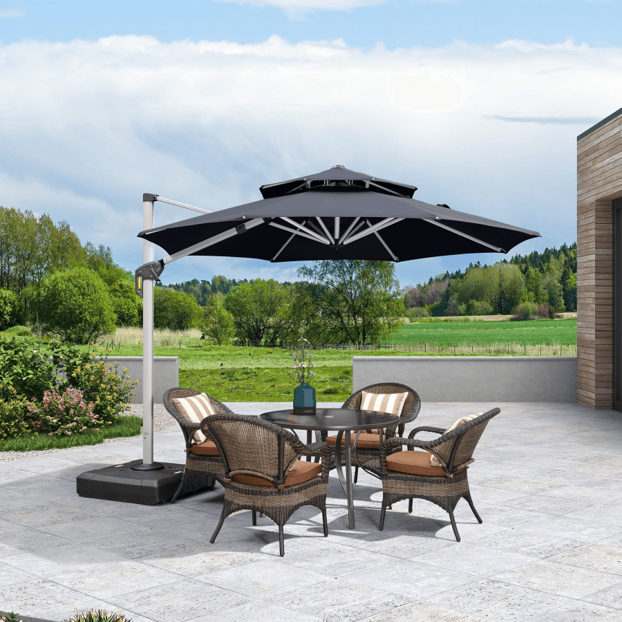 round outdoor umbrella with crank lift system