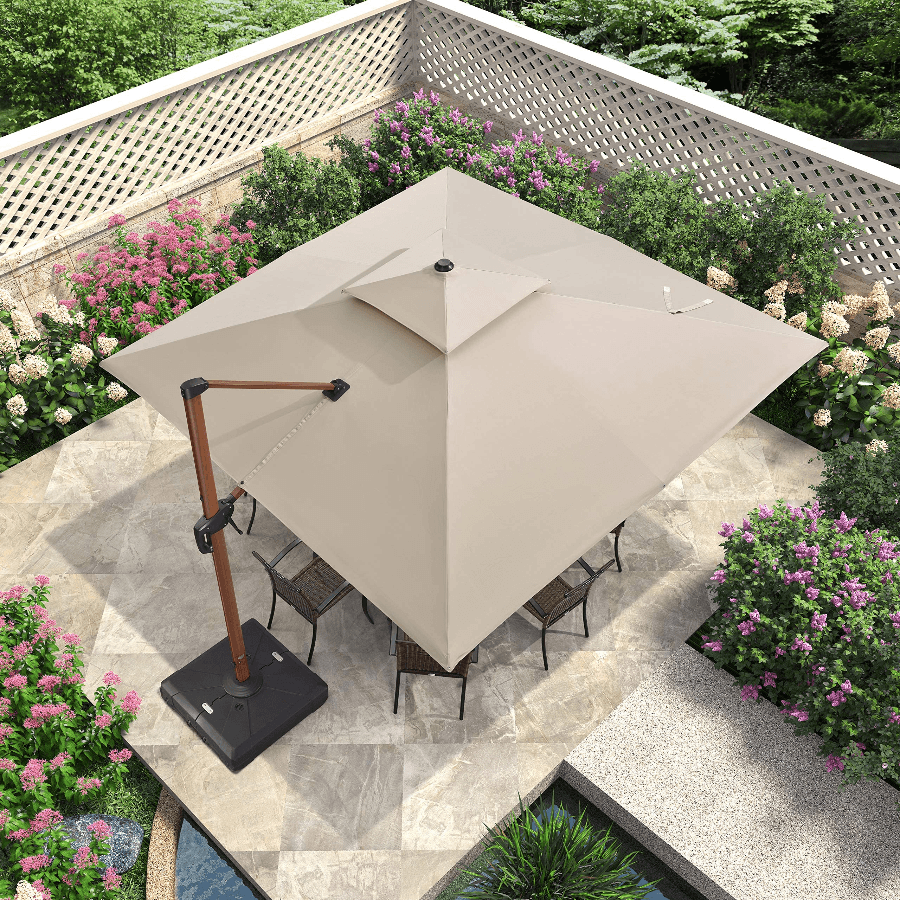 9/10/11/12ft Wood Pattern Square Cantilever Patio Umbrella 9/10/11/12ft Wood Pattern Square Cantilever Patio Umbrella