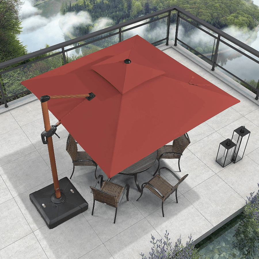 best wood patio umbrella 9/10/11/12ft Wood Pattern Square Cantilever Patio Umbrella