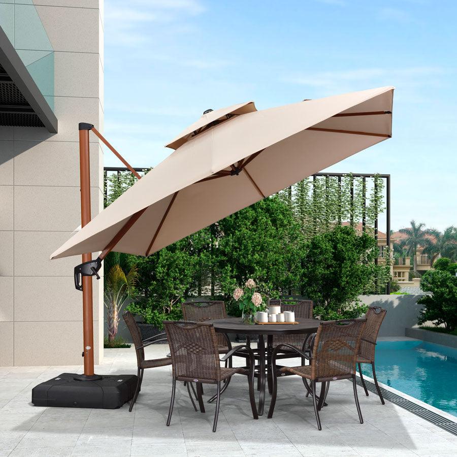 9/10/11/12ft Wood Pattern Square Cantilever Patio Umbrella