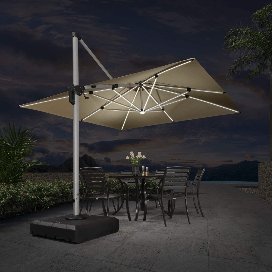 brown square patio umbrella with lights Open Box Square Patio Umbrella w/ Solar LED