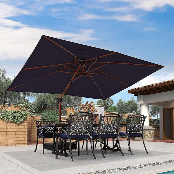 PURPLE LEAF 9x12ft Yard Umbrella in Wood Color, Cantilever Outdoor Sun Umbrella for Deck, Cream