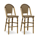 PURPLE LEAF French Counter Height Bar Stool Set of 2, Patio Bar Chairs with Back Rattan, French Bistro Set - Purple Leaf Garden