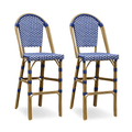 PURPLE LEAF French Counter Height Bar Stool Set of 2, Patio Bar Chairs with Back Rattan, French Bistro Set - Purple Leaf Garden