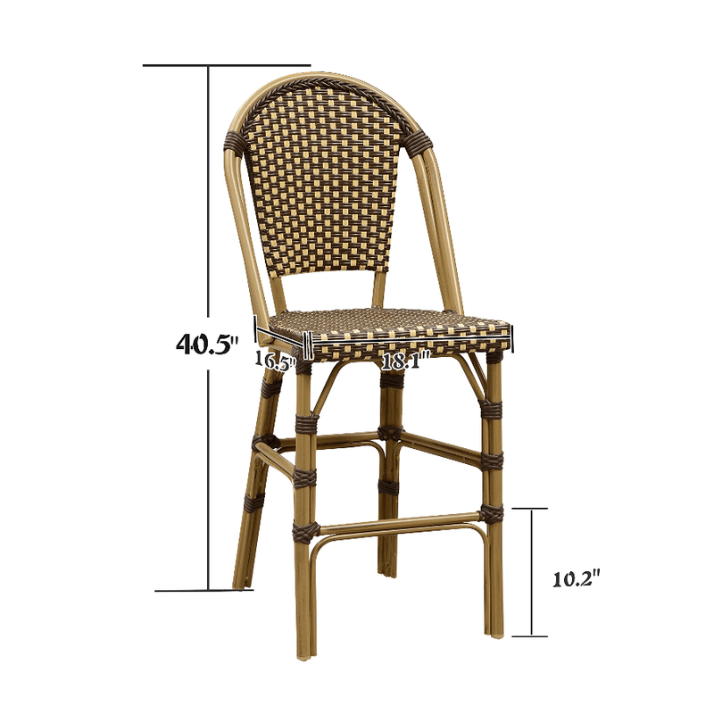 PURPLE LEAF French Counter Height Bar Stool Set of 2, Patio Bar Chairs with Back Rattan, French Bistro Set - Purple Leaf Garden