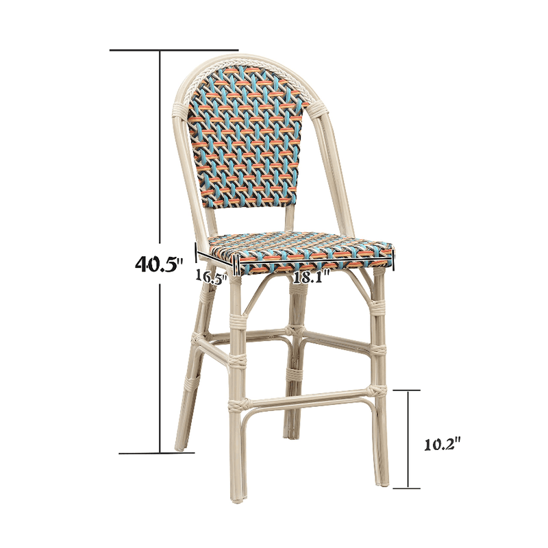 PURPLE LEAF French Counter Height Bar Stool Set of 2, Patio Bar Chairs with Back Rattan, French Bistro Set - Purple Leaf Garden