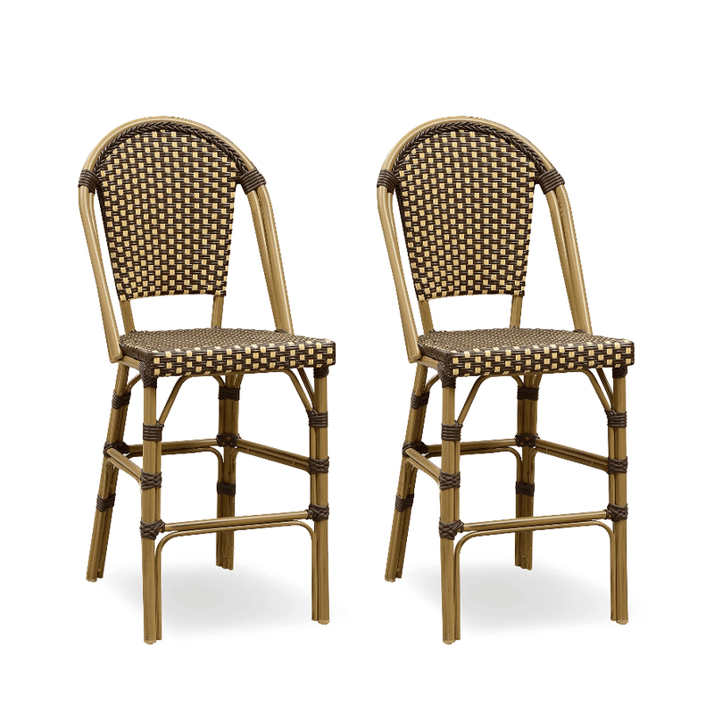 PURPLE LEAF French Counter Height Bar Stool Set of 2, Patio Bar Chairs with Back Rattan, French Bistro Set - Purple Leaf Garden