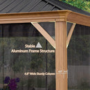 PURPLE LEAF Hardtop Gazebo For Patio Wood Grain Galvanized Steel Frame Awning With Netting - Purple Leaf Garden