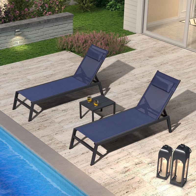 PURPLE LEAF Lounge Chair Set for Outside Aluminum Patio Recliner with Side Table and Pillow Beach Sunbathing Tanning Chairs Pool Chaise Lounger Outdoor - Purple Leaf Garden