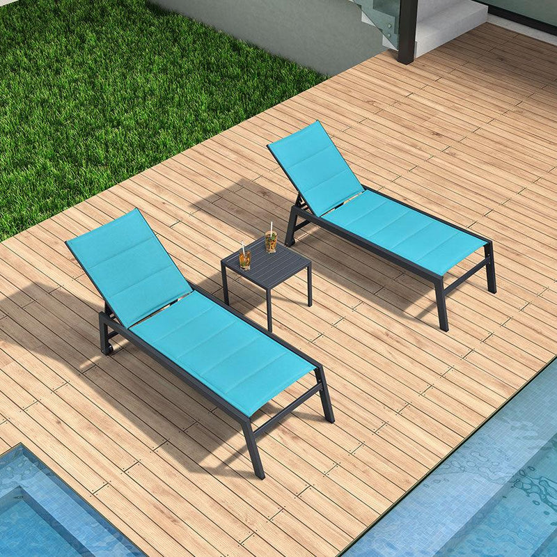 PURPLE LEAF Outdoor Aluminum Chaise Lounge Set of 3 with Wheels and Side Table for Outdoor Backyard Poolside - Purple Leaf Garden