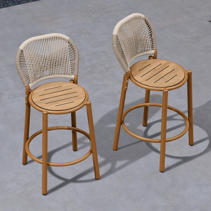 PURPLE LEAF Outdoor Bar Stools Set Patio Bar Chairs Counter Height Stool Rattan Metal Seat for Back Proch Deck Accent Balcony - Purple Leaf Garden