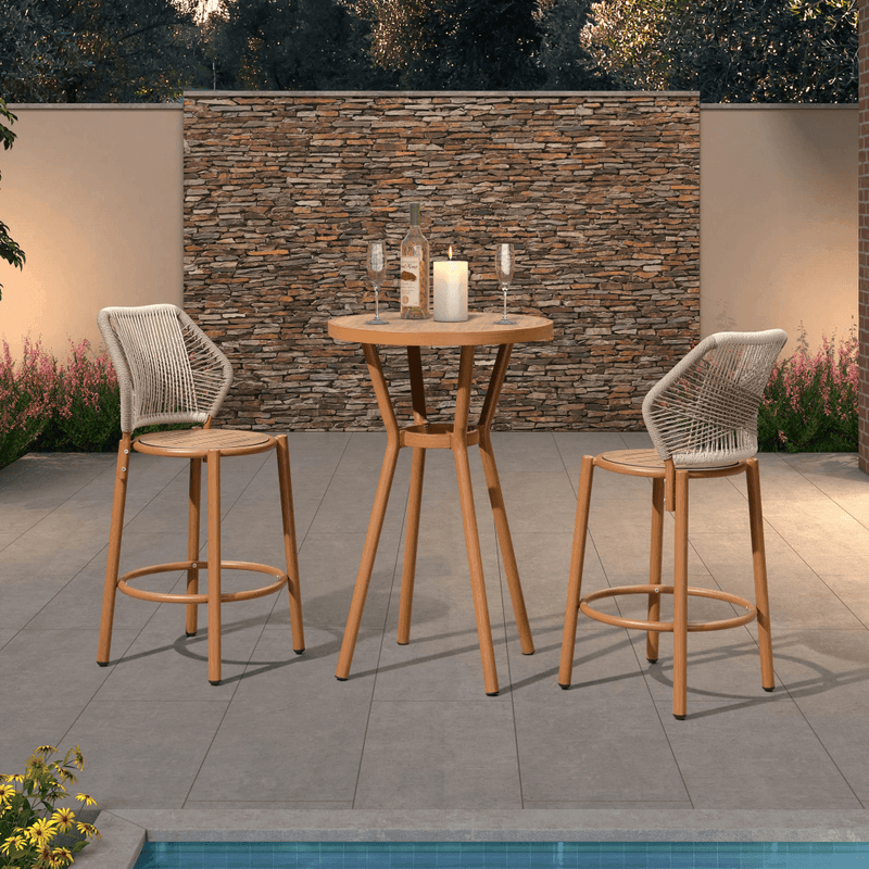 PURPLE LEAF Outdoor Bar Stools Set Patio Bar Chairs Counter Height Stool Rattan Metal Seat for Back Proch Deck Accent Balcony - Purple Leaf Garden