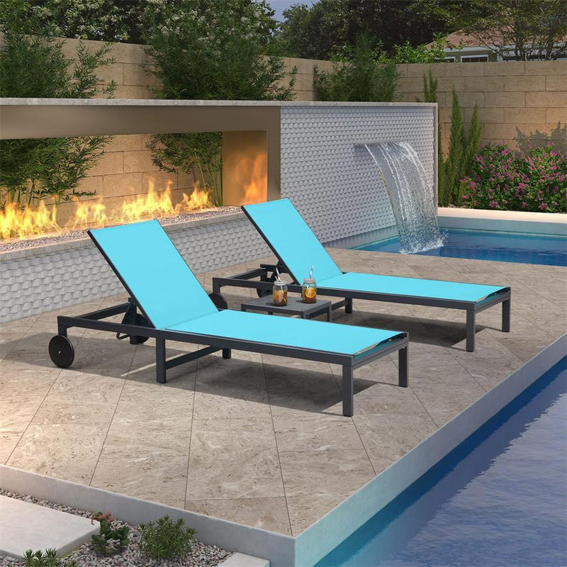 PURPLE LEAF Outdoor Chaise Lounge Chairs Set Recliner Aluminum Adjustable Chair with Wheels and Table for Poolside Beach Patio Reclining Sunbathing Lounger - Purple Leaf Garden