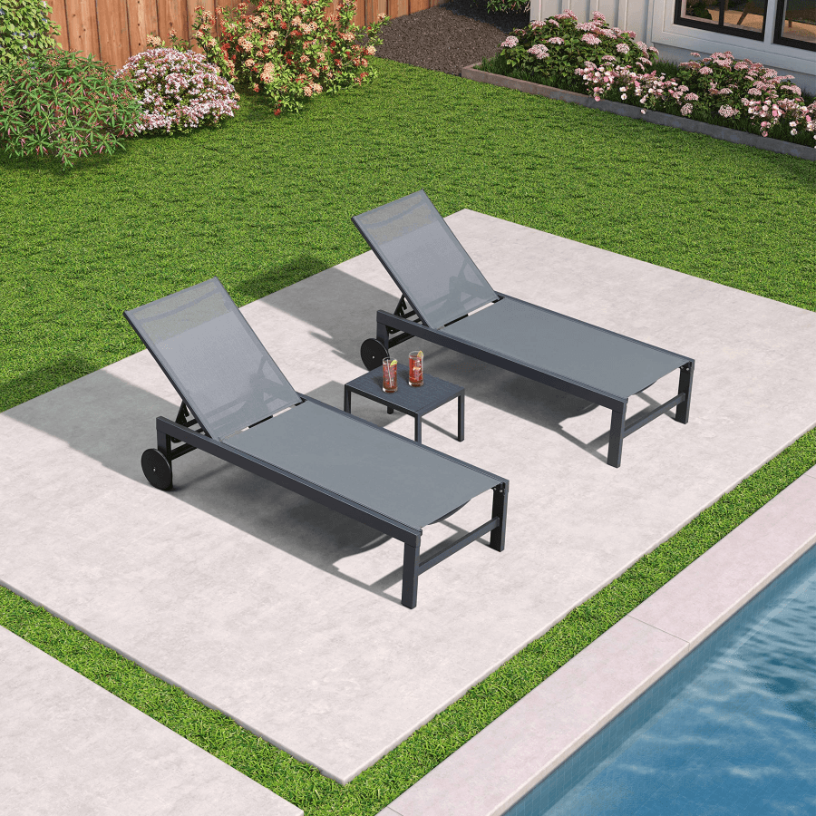 Chaise Lounge Set Textilene Pool Lounge Chairs with Wheels Grey 2pcs