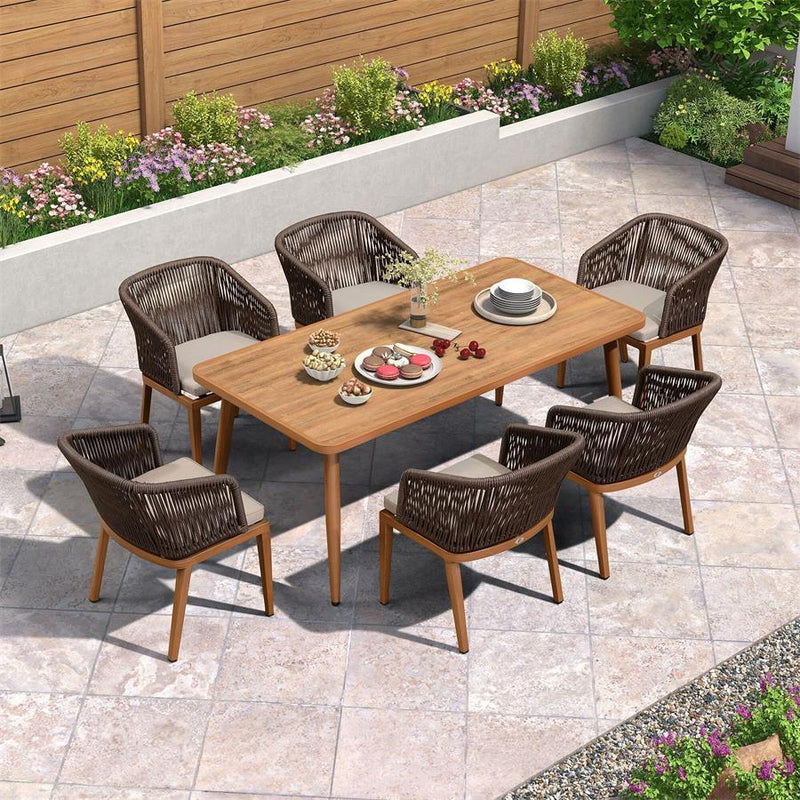 PURPLE LEAF Outdoor Dining Set Teak Aluminum Patio Furniture Set Wicker Dining Table and Chairs for Lawn Deck Patio Dining Set - Purple Leaf Garden